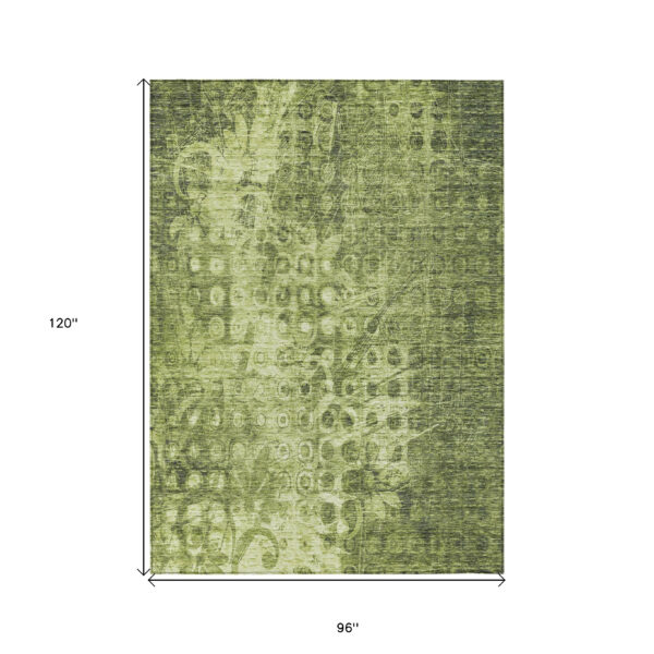 8' X 10' Olive Green Ikat Washable Indoor Outdoor Area Rug
