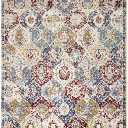 8' x 10' Navy Blue Damask Power Loom Distressed Area Rug