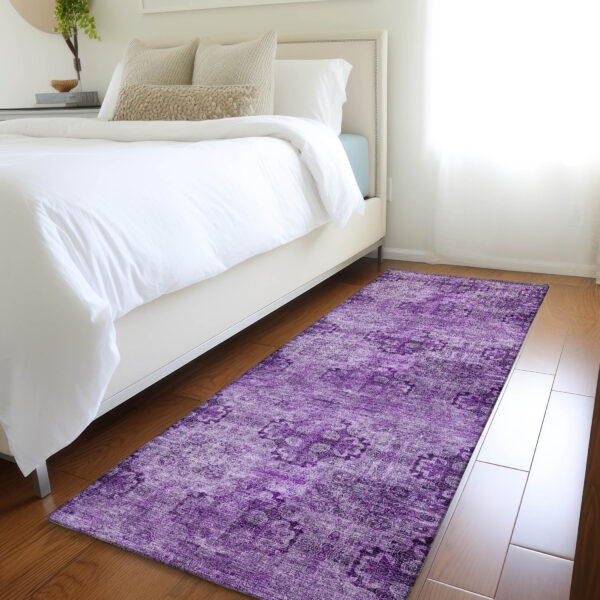2' X 8' Eggplant Floral Medallion Washable Non Skid Indoor Outdoor Runner Rug