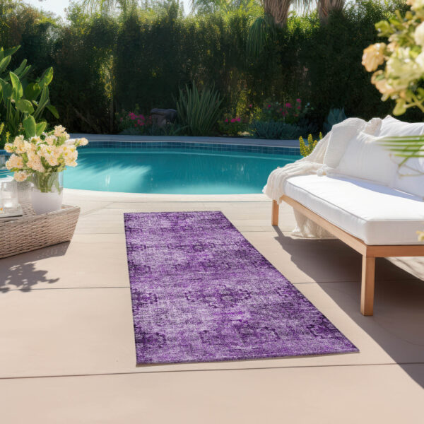 2' X 8' Eggplant Floral Medallion Washable Non Skid Indoor Outdoor Runner Rug