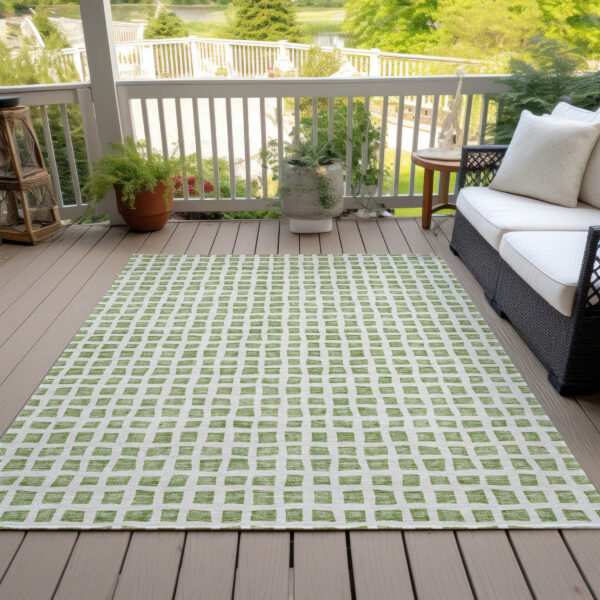 8' X 10' Artichoke Green And Ivory Geometric Washable Indoor Outdoor Area Rug