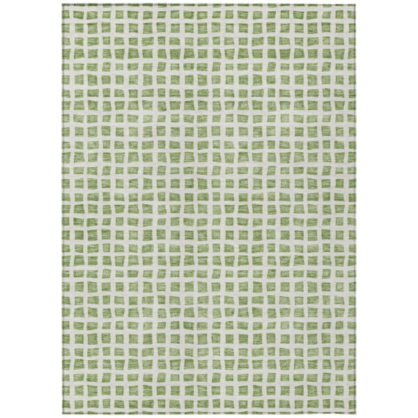 8' X 10' Artichoke Green And Ivory Geometric Washable Indoor Outdoor Area Rug
