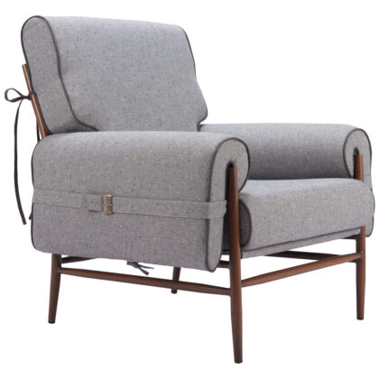 34" Gray And Brown Upholstered Arm Chair