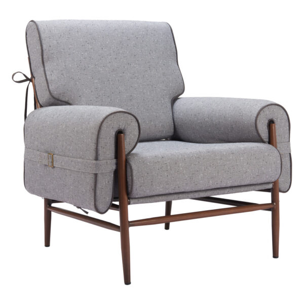 34" Gray And Brown Upholstered Arm Chair