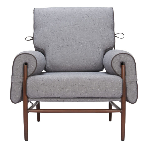 34" Gray And Brown Upholstered Arm Chair