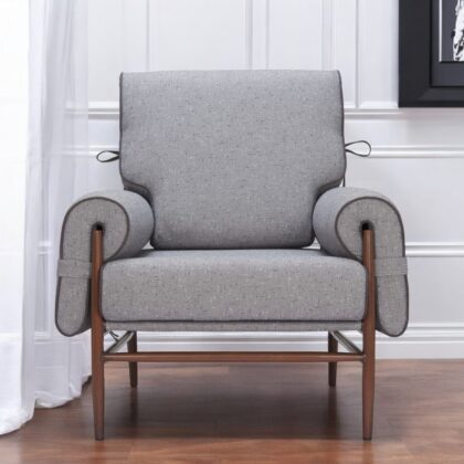34" Gray And Brown Upholstered Arm Chair