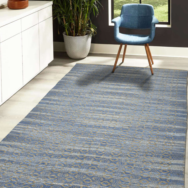 8' x 10' Blue and Brown Geometric Flatweave Handmade Area Rug