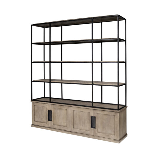 90" Brown Iron and Wood Three Tier Bookcase