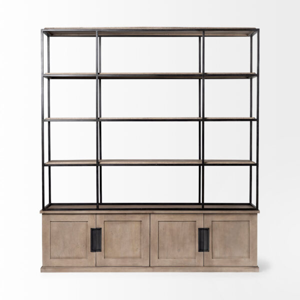 90" Brown Iron and Wood Three Tier Bookcase