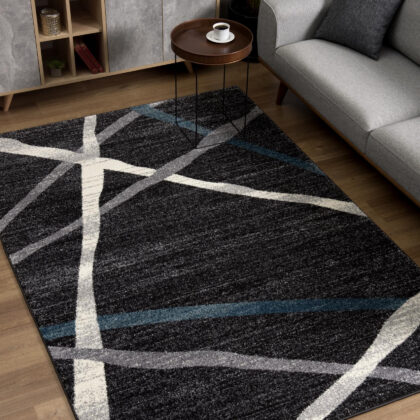 4’ X 6’ Distressed Black And Gray Abstract Area Rug