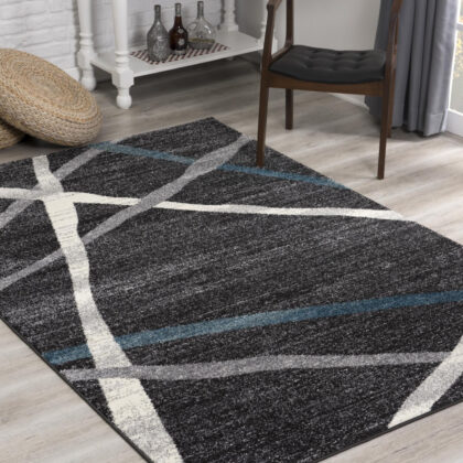 4’ X 6’ Distressed Black And Gray Abstract Area Rug