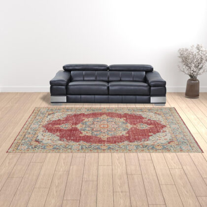 9' X 13' Red Medallion Power Loom Area Rug