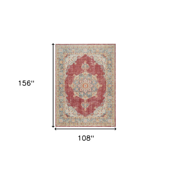 9' X 13' Red Medallion Power Loom Area Rug