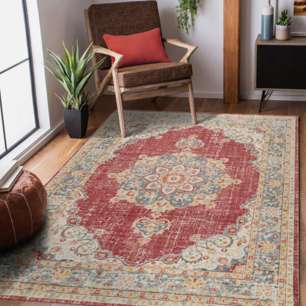 9' X 13' Red Medallion Power Loom Area Rug