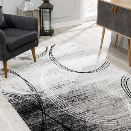 3' X 10' Grey Abstract Power Loom Stain Resistant Area Rug