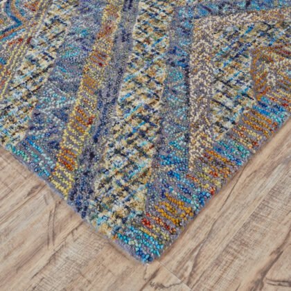 5' X 8' Blue Brown And Orange Wool Geometric Tufted Handmade Stain Resistant Area Rug