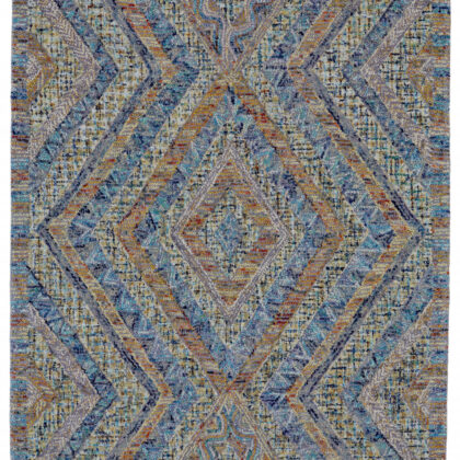 5' X 8' Blue Brown And Orange Wool Geometric Tufted Handmade Stain Resistant Area Rug