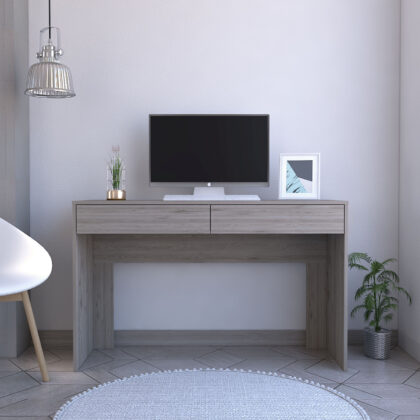 47" Light Gray and Brown Computer Desk With Two Drawers