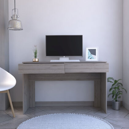 47" Light Gray and Brown Computer Desk With Two Drawers