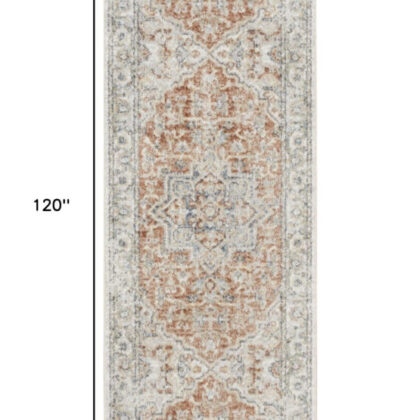 10' Gold and Ivory Oriental Power Loom Washable Runner Rug