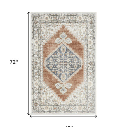 4' X 6' Gray Oriental Power Loom Distressed Washable Area Rug