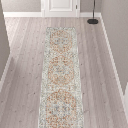 10' Gold and Ivory Oriental Power Loom Washable Runner Rug