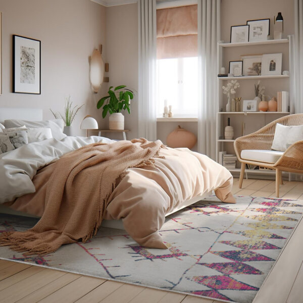 7' X 10' Cream Damask Area Rug