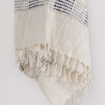 Blue and Ivory Woven 95% Cotton/5% Acrylic Throw Blanket