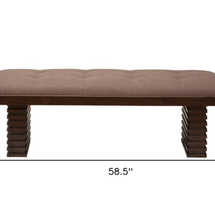 59" Latte and Espresso Linen Blend Upholstered Dining Bench