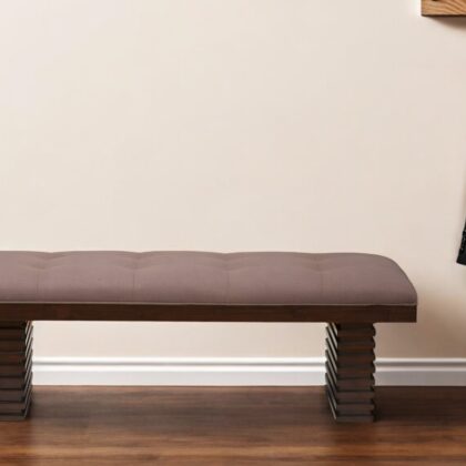 59" Latte and Espresso Linen Blend Upholstered Dining Bench