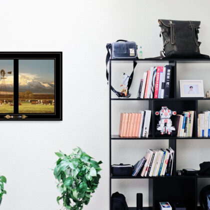 Summer Pastures (Holstein Cows With Windmill) 2 Black Framed Print Wall Art