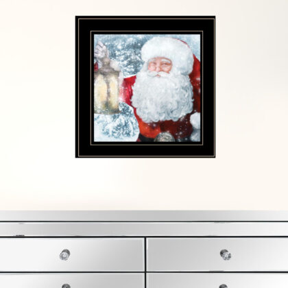Santa With Lantern Black Framed Print Wall Art