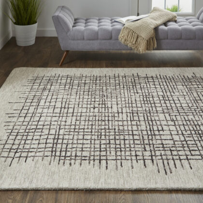 10' X 14' Tan And Brown Wool Plaid Tufted Handmade Stain Resistant Area Rug