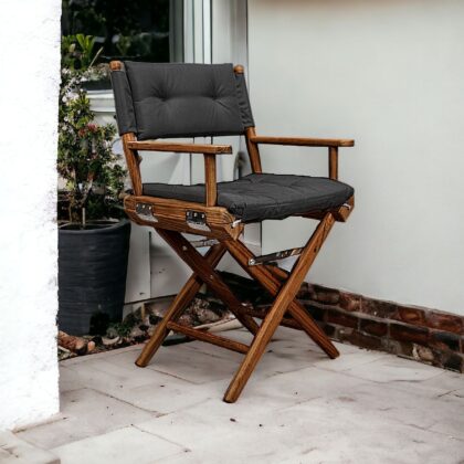 Black And Brown Solid Wood Director Chair With Black Cushion