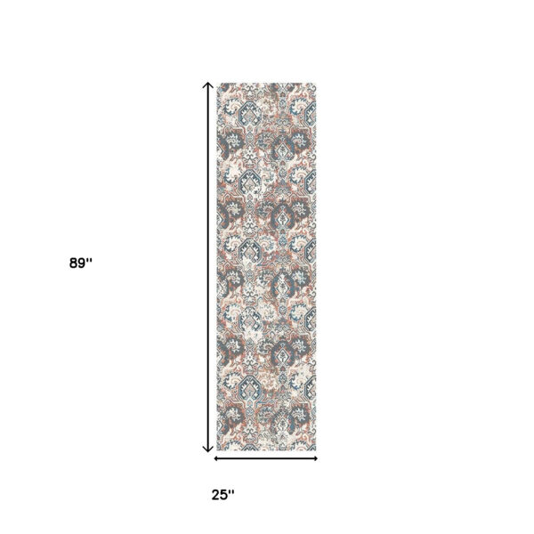 8' Rust Oriental Distressed Runner Rug With Fringe