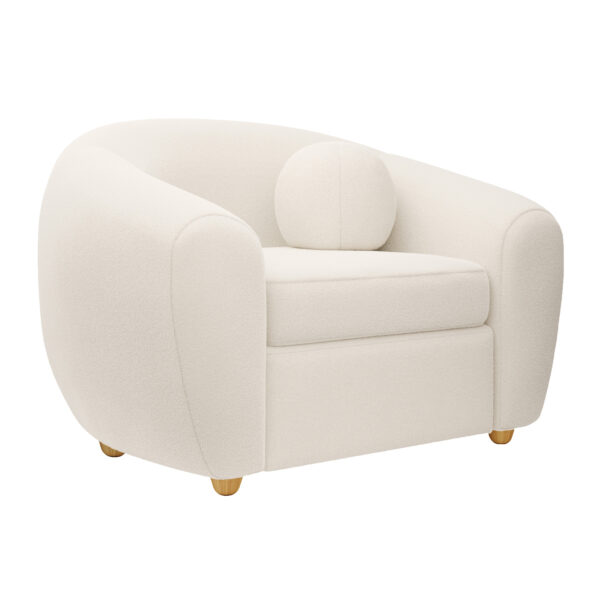 39" White and Natural Boucle Arm Chair