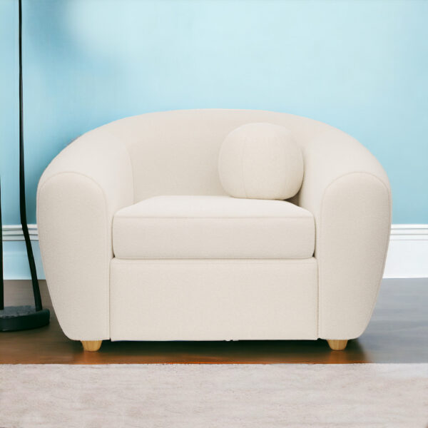 39" White and Natural Boucle Arm Chair