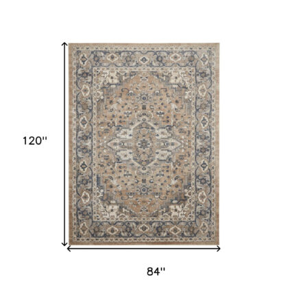 7' x 10' Ivory Floral Power Loom Area Rug