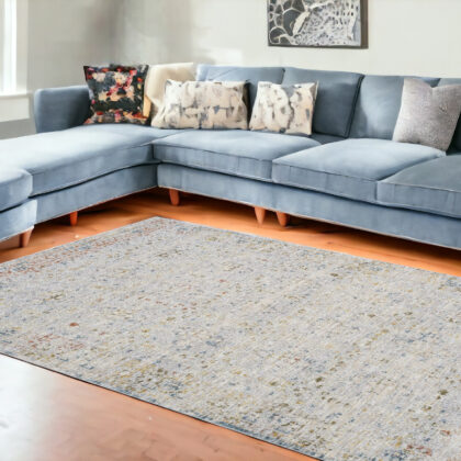 9' x 12' Ivory and Blue Floral Area Rug