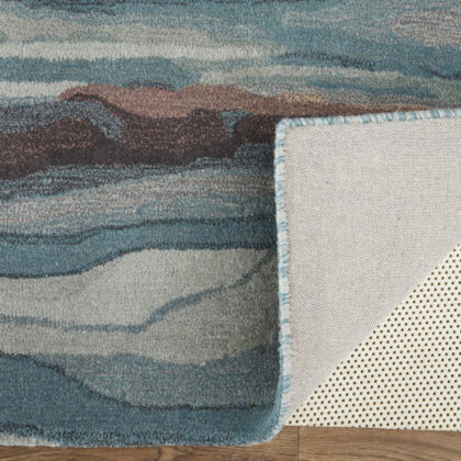 9' X 12' Blue Red And Ivory Wool Abstract Tufted Handmade Stain Resistant Area Rug