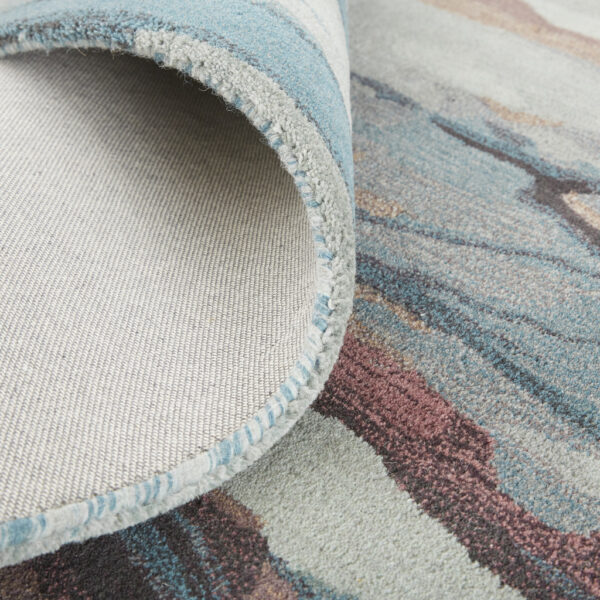 9' X 12' Blue Red And Ivory Wool Abstract Tufted Handmade Stain Resistant Area Rug