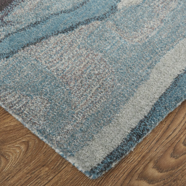 9' X 12' Blue Red And Ivory Wool Abstract Tufted Handmade Stain Resistant Area Rug