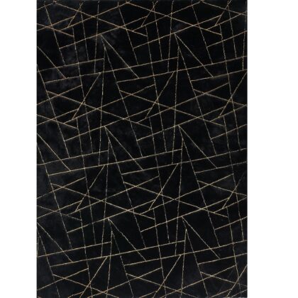 3' X 5' Black and Gold Faux Fur Abstract Shag Non Skid Area Rug