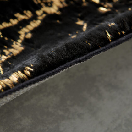 4' x 6' Black and Gold Faux Fur Abstract Shag Non Skid Area Rug