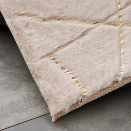 8' x 11' Beige and Gold Faux Fur Abstract Shag Non Skid Area Rug