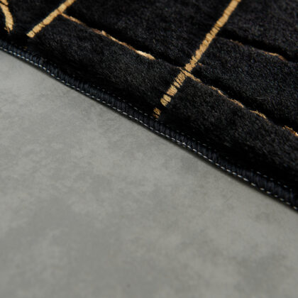 3' X 5' Black and Gold Faux Fur Abstract Shag Non Skid Area Rug