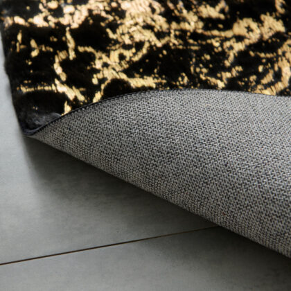 4' x 6' Black and Gold Faux Fur Abstract Shag Non Skid Area Rug