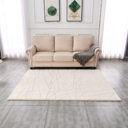 8' x 11' Beige and Gold Faux Fur Abstract Shag Non Skid Area Rug