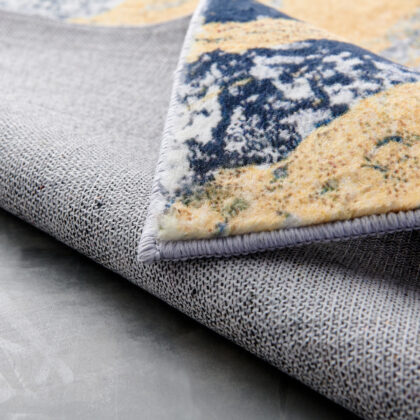 5' x 7' Blue and Yellow Abstract Shag Printed Washable Non Skid Area Rug