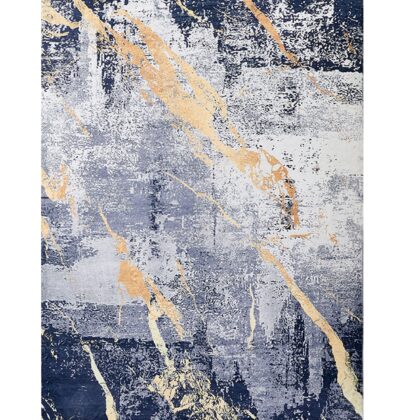 5' x 7' Blue and Yellow Abstract Shag Printed Washable Non Skid Area Rug